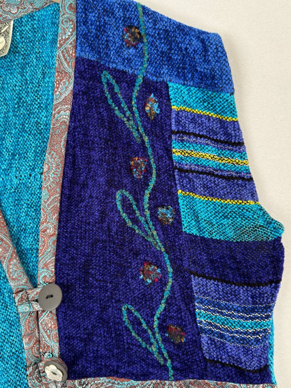 Vtg Anne & Bill Howson Vest Wearable Art Chenille Patchwork Embroidered‎ Medium - Picture 4 of 8